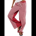 thumbnail image 3 of Pantalones de Rayas de Tiro Bajo para Mujer, Estilo Bohemio, con Cordón Ajustable y Pernera . Rojo M, 3 of 10