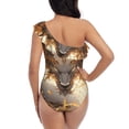thumbnail image 5 of Rateoe Golden Horned White Dragon Pattern Women One Piece Swimsuits Tummy Control One Shoulder Bathing Suits Ruffle Swimwear-Small, 5 of 6