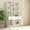 thumbnail image 2 of KULAGAGA Large Bookcase Display Cabinet with Glass Door and Drawers, 6-Door Kitchen Pantry Storage Cabinet for Living Room, White, 2 of 6