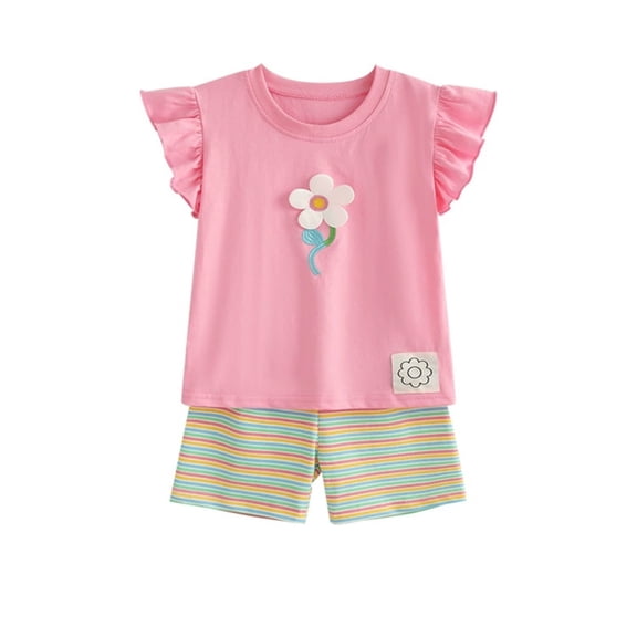 JAJAHO Toddler Girl Clothes Set Kids Girls Summer Outfits Short Sleeve Floral T Shirt With Shorts 2 Piece Casual Playwear Trendy Outfit