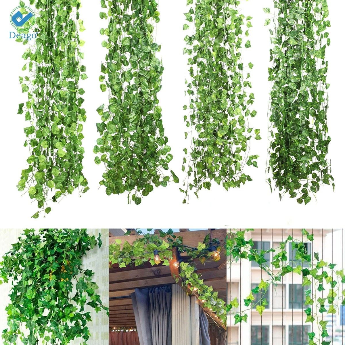 Deago 12 Pack Artificial Ivy Leaf Plants Vine Hanging Garland Fake