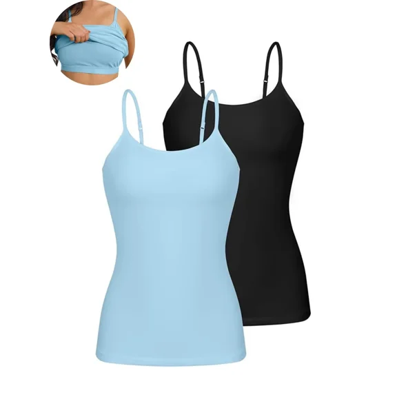 ANFERRY Women's Cotton Camisole Shelf Bra Spaghetti Straps Tank Top Pack of 2