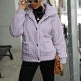 thumbnail image 2 of Abrigo de lana de invierno para mujer, chaqueta cálida a rayas con botones de solapa de manga larga, sin planchado, con bolsillos para fiestas, compras, trabajo, morado, XL, 2 of 4