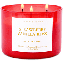 Strawberry Vanilla Bliss 3-Wick Soy Candle – Sweet & Uplifting Aromatherapy Candle in Gift Box | 15.8 oz Clean-Burning Relaxing Scented Candle for Men and Women