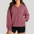 thumbnail image 2 of tarylea Hoodie for Women Half Zipper Front Pockets Pullover Solid Color Long Sleeve Sweatshirt Loose Casual Sports Tops, 2 of 7