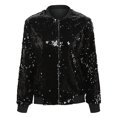 thumbnail image 2 of Moda mujer lentejuelas abrigo chaqueta de bombardero de manga larga con cremallera ropa de call CACAGOO Chaqueta, 2 of 7