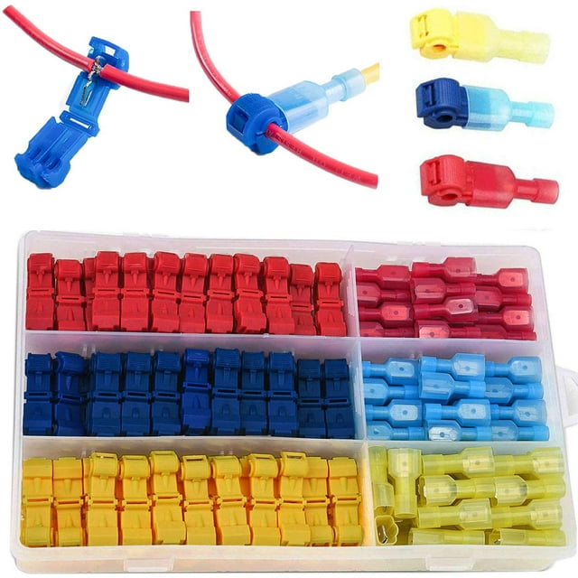 Kit de conectores de cable en T (120 piezas), conector rápido de terminal eléctrico, conector rápido en T, conector de terminal completamente aislado (40 piezas en azul, 40 piezas en