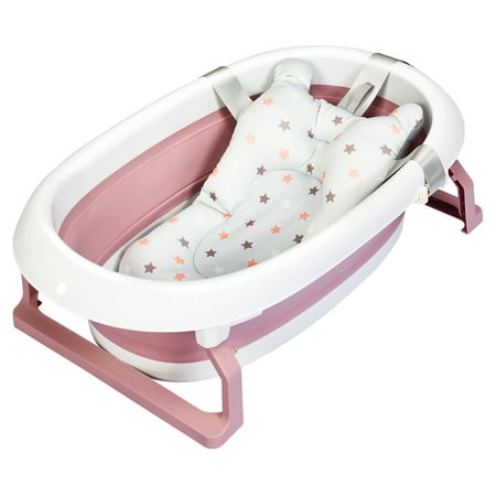 Costway Folding Baby Bathtub Newborn Toddler Collapsible Bath Support w/ Cushion,