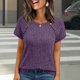 thumbnail image 1 of TaTaai Women’s Casual Round Neck Button Blouse Short Sleeve Raglan Loose Fit Solid Color Ribbed Texture T Shirts Soft Polyester Summer Holiday Wear Gift, 1 of 9