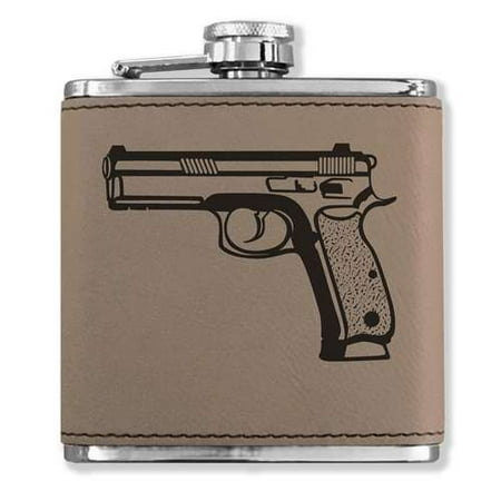 Faux Leather Flask - Handgun 1 - Light Brown