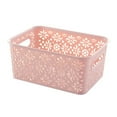 thumbnail image 1 of Miangastore Stackable Plastic Storage Box Hollow Out Delicate Retro Pattern Storage Basket with Lid for Clothes Cosmetics Papers Toys - Small Size(Pink), 1 of 8