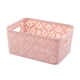 thumbnail image 1 of Caja de almacenamiento de plástico apilable Ahueca hacia fuera la cesta de almacenamiento de patrones retro delicados con tapa para ropa Papeles de cosméticos Juguetes - Tamaño pequeño (rosa), 1 of 4