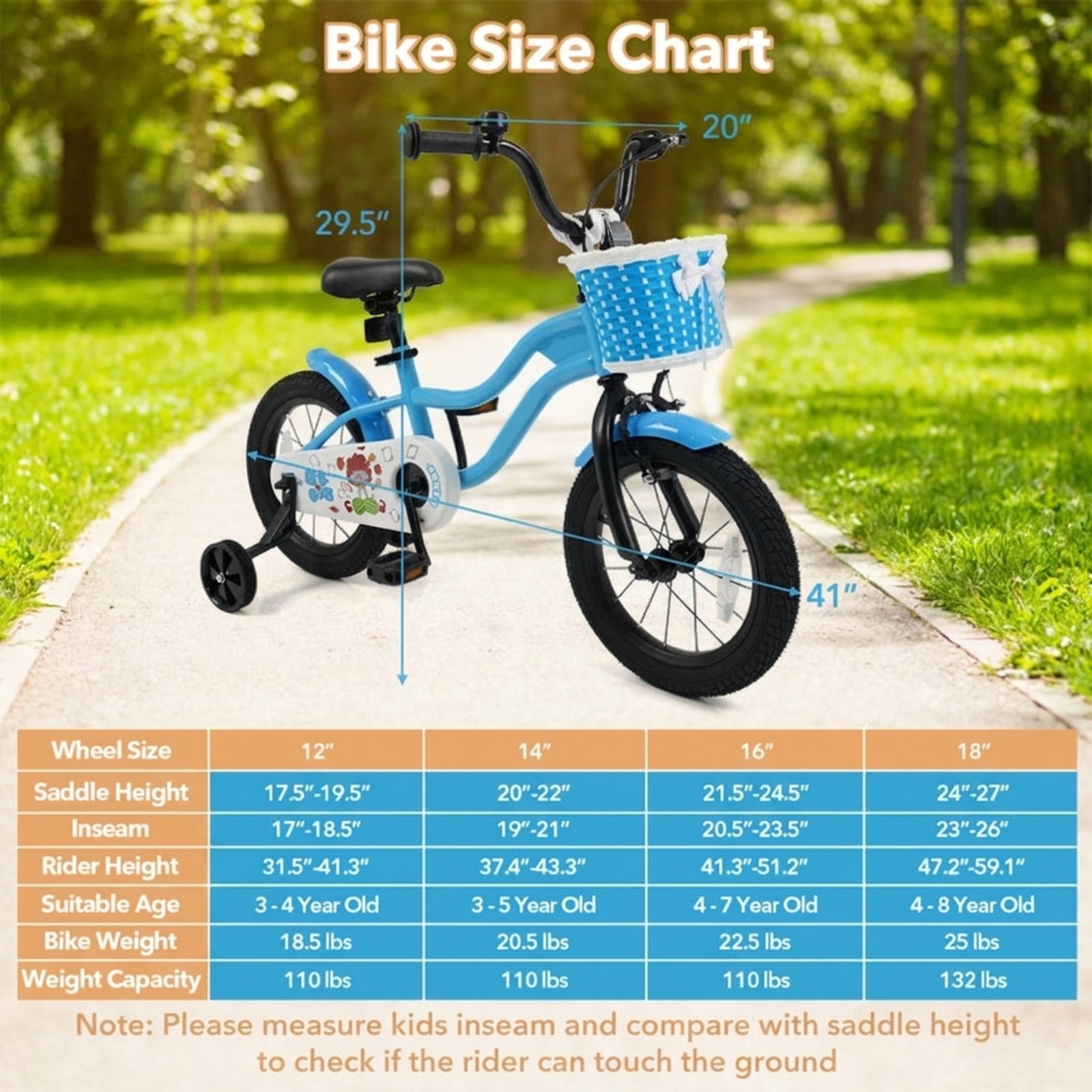 Redsmile Kids Bike 14 Inch with Training Wheels and Front Basket for Boys Girls Ages 3-5, 12 14 16 Inch Adjustable Seat Youth Bicycle for Toddlers, 110 lb Capacity, Multicolor