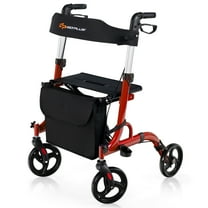 Costway Rollator Walker w/ Seat, Folding Aluminum Rolling Walker w/ 8-inch Wheels, Red