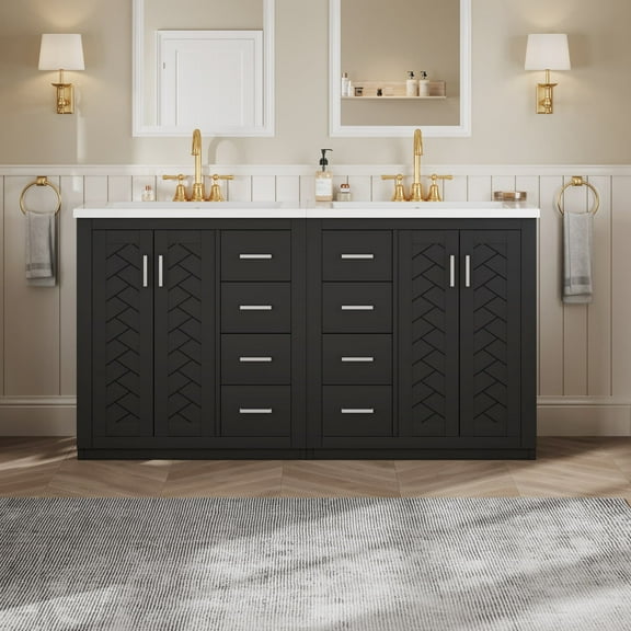 60'' Bathroom Vanity with Ceramic Sink Combo,Solid Wood Frame Bathroom Storage Cabinet, Freestanding Vanity Set with 3 Drawers& Soft Closing Doors