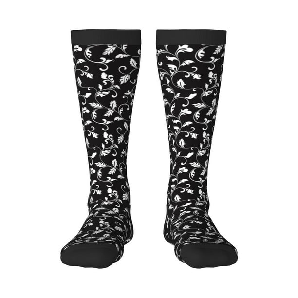 Balery Black White Leaves Calcetines novedosos Calcetines deportivos Calcetines hasta la rodilla Calcetines de algodón Calcetines originales y geniales