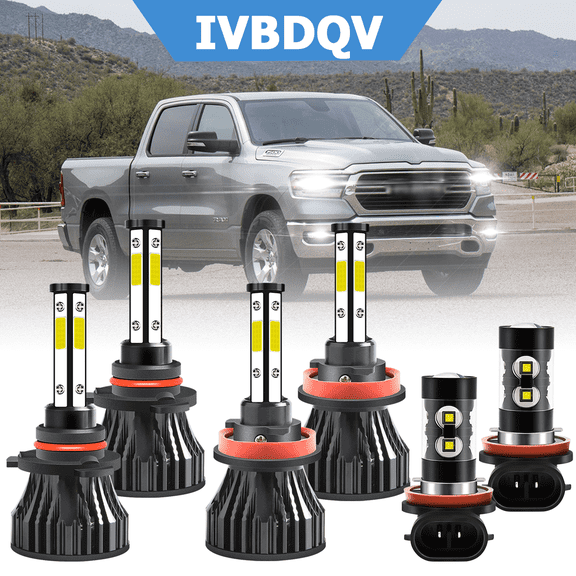 For Ram 1500 2500 3500 2019-2021 LED Headlights Combo 9005 High   H11 Low Beam   H11 Fog Light Bulbs Kit 6Pcs