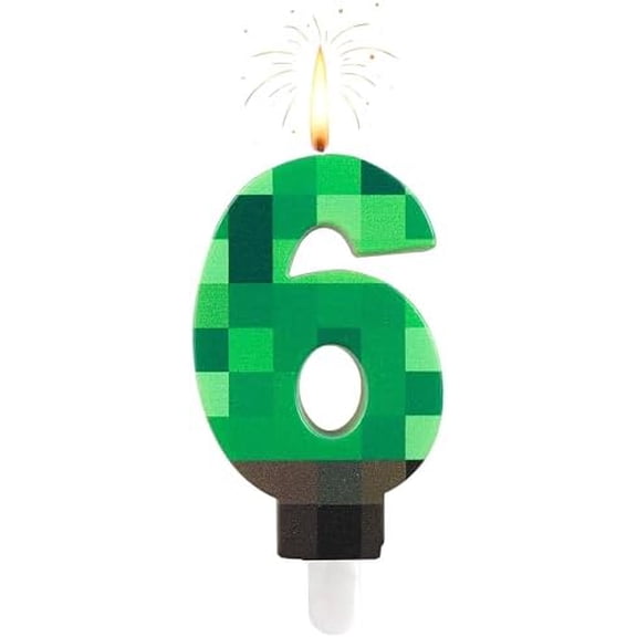 Number 6 Dynamite Block Themed Birthday Candles, 6th Green Block Cake Toppers, Pixel Cake Candles for Boys & Girls, Perfect for Birthday, Graduation, and Anniversary Party Decorations