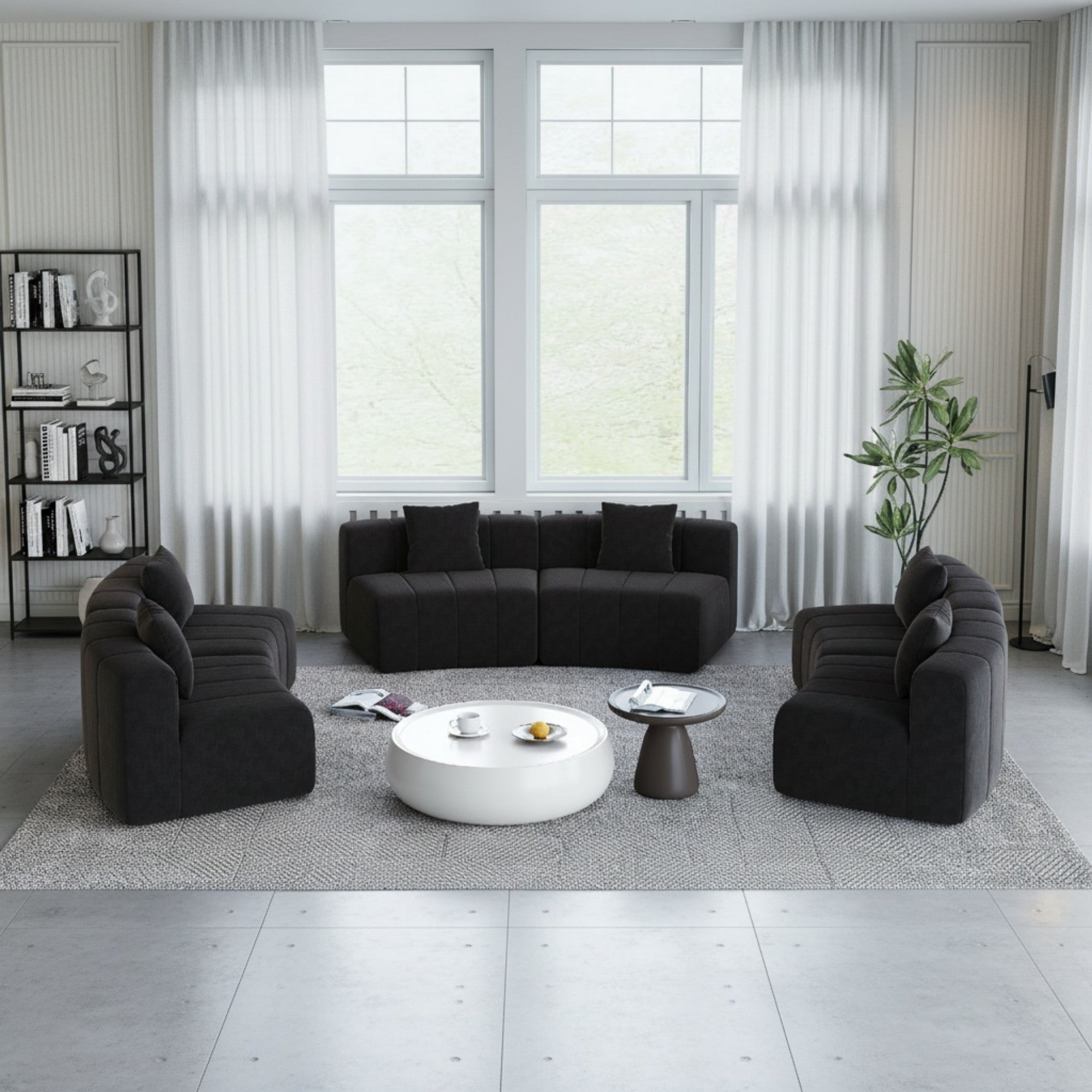 Sailvan Curved Sectional Sofa, Modular Chenille Semi Circular Sofa with 6 Pillows, No Assembly Modern Cloud Couch for Living Room & Office Black