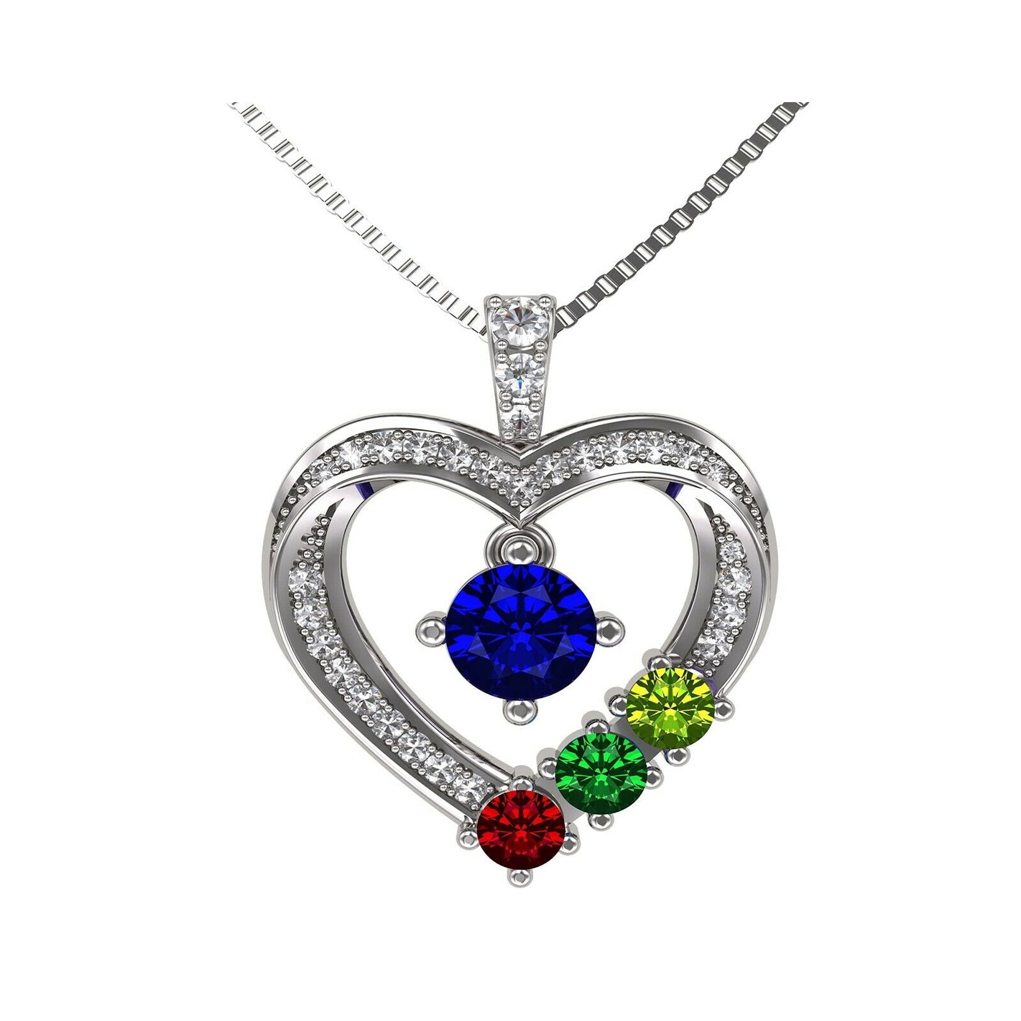 Nana Heart 1-6 Birthstone Necklace for Mother & Child with Chain - Platinum Plated, Stone 1