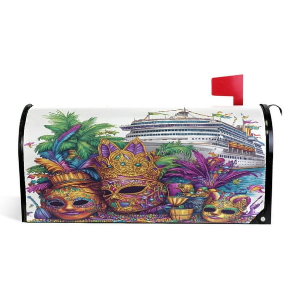 Ryvnso Mailbox Cover Mardi Gras Ship Magnetic Mailbox Wrap Standard Size 21x18 Inch