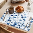 thumbnail image 3 of Blue Botanical Placemats Set of 6 Watercolor Garden Florals Leaf Place Mats Indoor Wipeable Table Mats Washable Cloth Dining Table Placemats for Kitchen Holiday Party Home Decor 13x19 Inch, 3 of 9