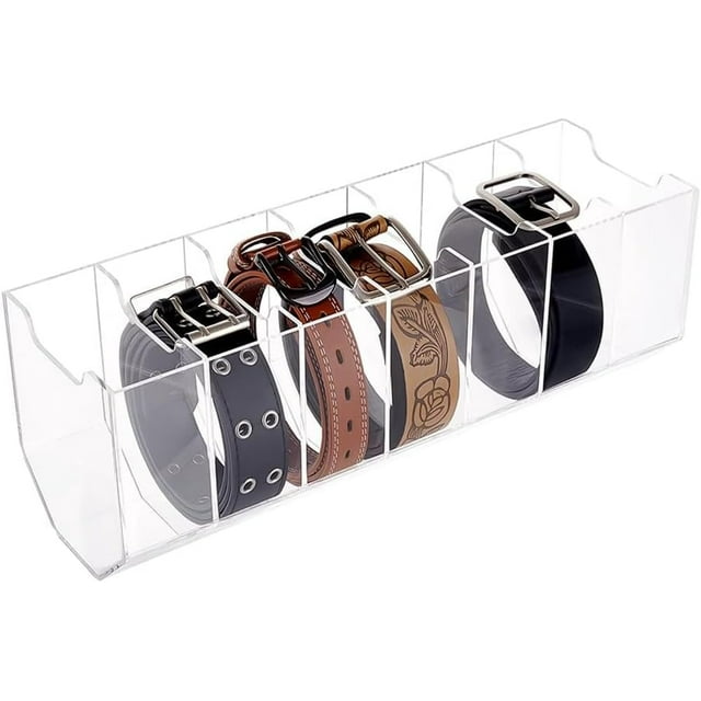 Organizador de cinturones, estuche acrílico con 7 compartimentos, soporte para cinturones, vitrina transparente