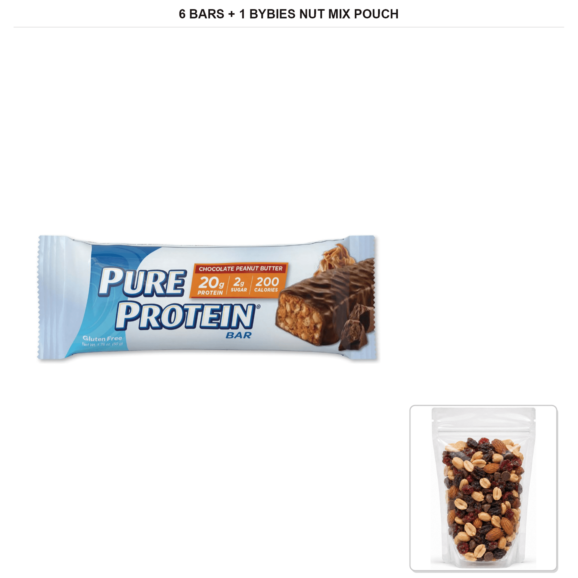 Pure Protein Chocolate Peanut Butter Protein Bars, 6 Bars + 1x Bybies Nut Mix Pouch, 2 oz