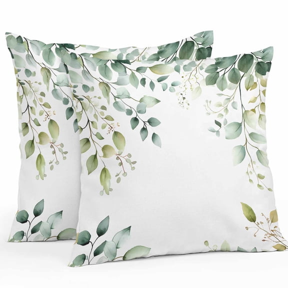 Eucalyptus Leaf Outdoor Pillow Covers Pack of 2 Country Green Plant Waterproof Throw Pillow Covers Decorative Cushion Cases for Patio Garden Tent Balcony Couch 24x24 inch