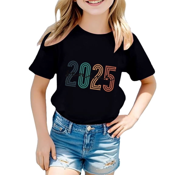MIXUE Toddler Girls Tops & T-Shirts Summer Letter Print Round Neck Short Sleeve Fashion Casual Back To School Tshirts Holiday Wear,Black,3-4 Years