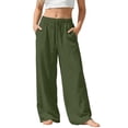 thumbnail image 2 of hoksml Girls Cotton Wide Leg Pants, Back to School Elastic Waist Drawstring Casual Trousers with Pockets, 2 of 9