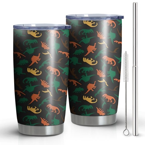 20oz Tumblers Colorful Camouflage Dinosaurs Pattern Stainless Steel Vacuum Insulated Double Wall Travel Tumbler Cups Mug with Lid and Straw,Cleaning Brush for Cold & Hot Drinks