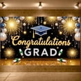 thumbnail image 3 of Gold Lettering Graduation Banner Blue Grad Cap Graduation Backdrop Diploma Scroll Gold Fireworks Graduation Display for Graduation Party Graduation Ceremony Graduation Photo Shoot, 3 of 5