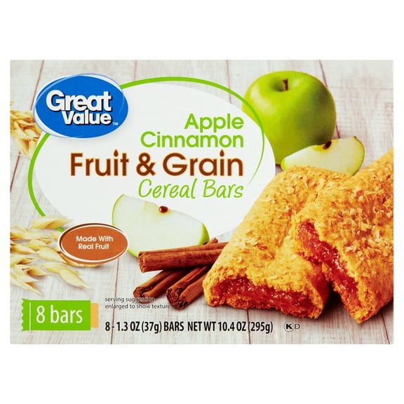 Great Value Fruit & Grain Cereal Bars Apple Cinnamon, 10.4 oz, 8 Count