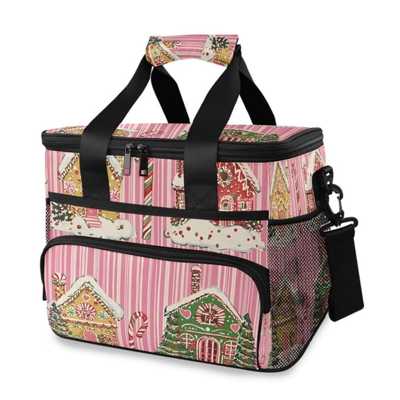 FORMRS Insulated Cooler Bag 24 Cans Capacity Soft Leakproof Lunch Box with Side Pockets, Pink Christmas House