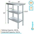 thumbnail image 3 of AmGood 30 in. x 15 in. Stainless Steel Table with Two Undershelves | Metal Utility Kitchen Prep Work Table | NSF, 3 of 9