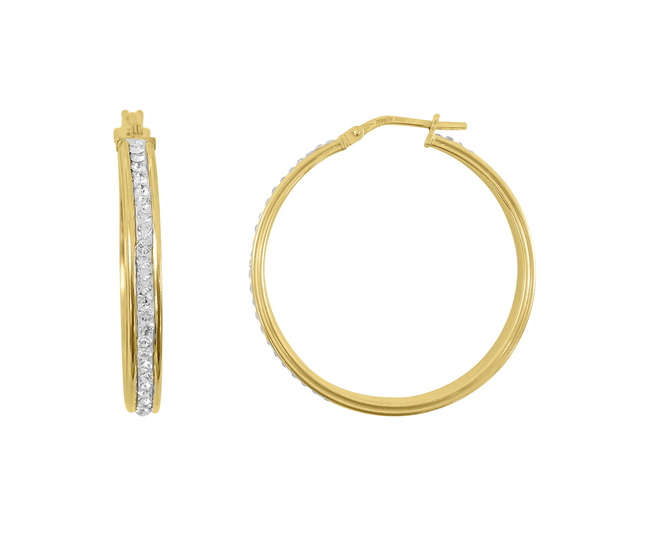 Brilliance Fine Jewelry 14K Gold Plated Sterling Silver Crystal Classic Round Hoop Women's Earring