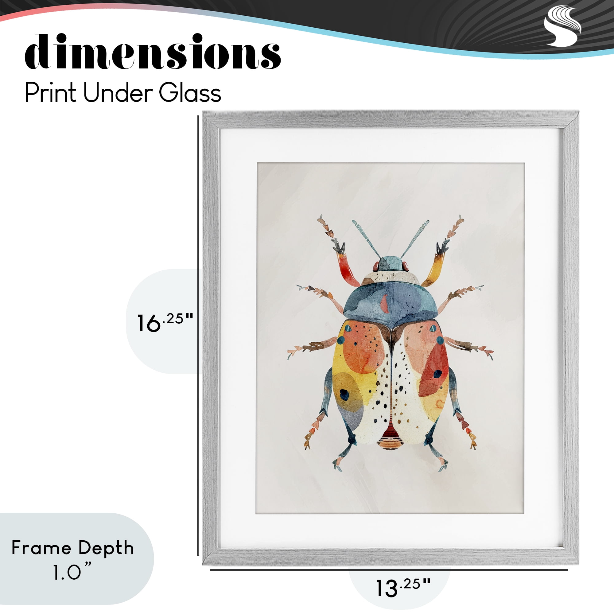 Stupell Industries Boho Colorful Beetle Gray Framed Print Under Glass, design by Kim Allen