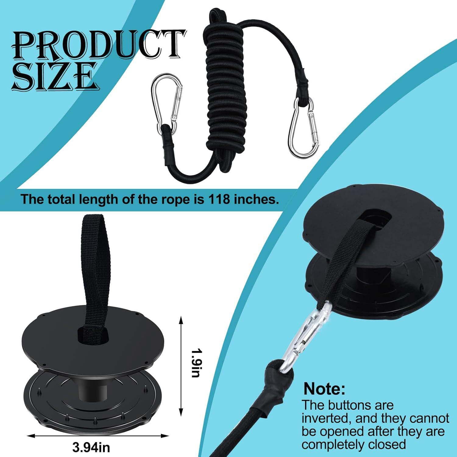 Floating Water Mat Tether Kit Lily Pad Tether Floating Mat Straps Tether and Grommet Kit Foam Water Pad Tether and 118 Inch Bungee Cord for All Foam Water Pads