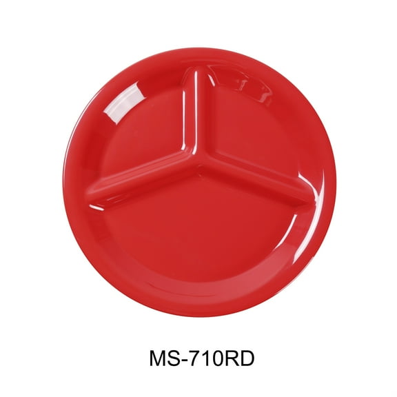 Yanco MS-710RD 10.25 in. Mile Stone Three Compartment Plate - Melamine, Orange & Red - Pack of 24