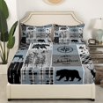 thumbnail image 5 of Cabin Rustic Lodge Fitted Sheet, Bear Deer Vintage Bedding Set Full Size, Country Farmhouse Patchwork Bed Sheets Woodland Geometric Plaid Patchwork Sheets With 2 Pillow Cases, Grey Black, 5 of 5