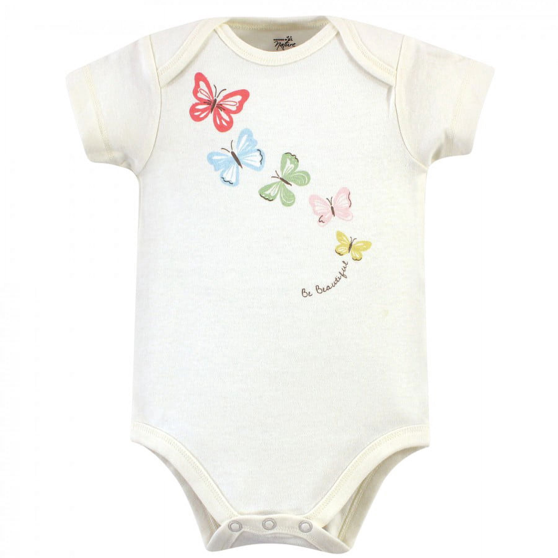 Touched by Nature Baby Girl Organic Cotton Bodysuits 5pk, Butterflies, 9-12 Months