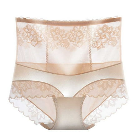 

wendunide lingerie for women Women High Waisted Lace Waistless Mesh Underwear Oversized Briefs Beige L