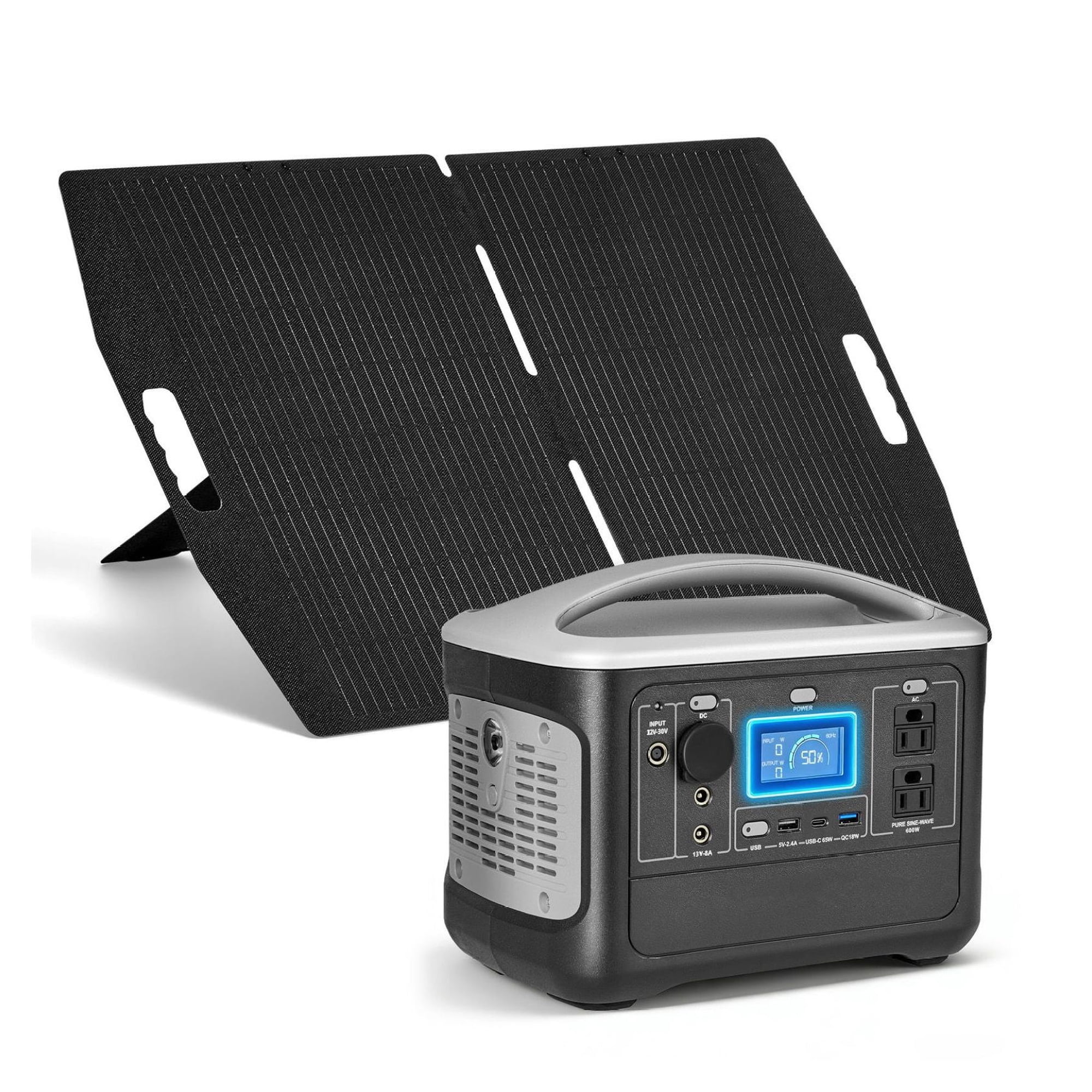 Portable Power Station 600W 493Wh Solar Generator with 100W Solar Panel LiFePO4 Battery Backup 8 Outlets for Camping RV Emergency