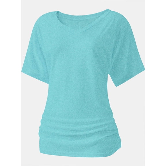 Womens Casual V Neck T Shirts Short Sleeve Loose Fit Summer Flowy Tops Tees