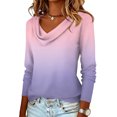 thumbnail image 4 of Cowl Neck Gradient Tops for Women Long Sleeve Tie Dye Graphic T Shirts - Trendy Dressy Casual Work Blouse Elegant Loose Fit Tops - Spring & Autumn Lightweight Work Blouse Pullover 2026 Purple Pink M, 4 of 5