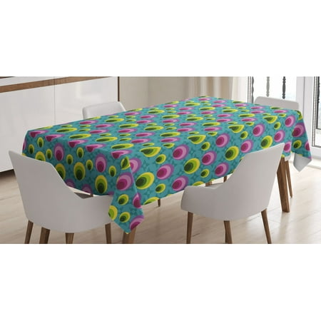 

Colorful Tablecloth Abstract Illustration Along Concentric Oval Shapes on Geometric Blue Background Rectangle Satin Table Cover for Dining Room and Kitchen 60 X 84 Multicolor by Ambesonne