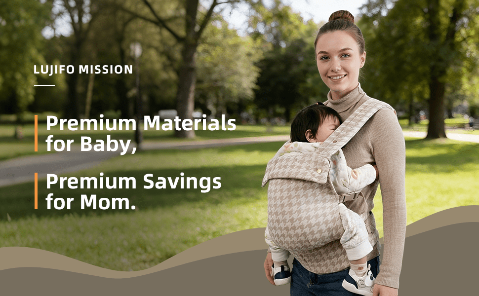 Lujifo Ergonomic Baby Carrier, Cotton-Linen Houndstooth, Khaki