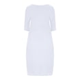 thumbnail image 5 of Flowy Dresses for Women Solid Medium Long Pocket Cotton Linen Round Neck Dress Women's Plus Size Polyester Fabric Beach Boho Dress Style-105 White 3XL, 5 of 6