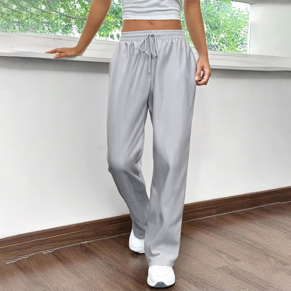 Women Sweatpants Open Bottom Big and Tall Jogging Drawstring Lightweight with Pockets Sweat Pant 2025 Light Gray XXL